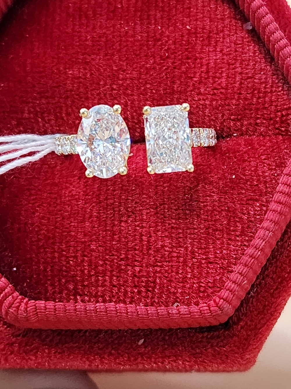 2.41CTW LGD Oval & Cushion "You And Me" Ring 18k Yellow Gold